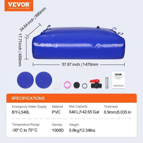 Vevor Пластмасов Резервоар за Вода / Петрол Цилиндрични Вертикален 540лт