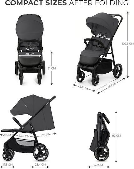 Kinderkraft Trig 3 Sport Καρότσι Μωρού Kατάλληλο για Nεογέννητο Γκρι