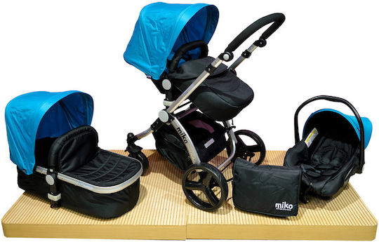 Miko Travel System Verstellbar 3 in 1 Baby Kinderwagen Geeignet für Neugeborene Blau MTSBlue