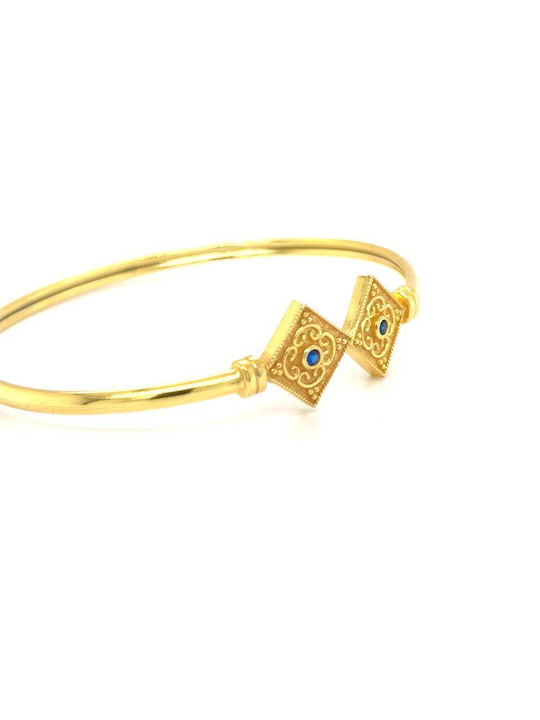 Drandakis Bracelet Handcuffs with design Byzantine made of Silver Gold Plated with Zircon