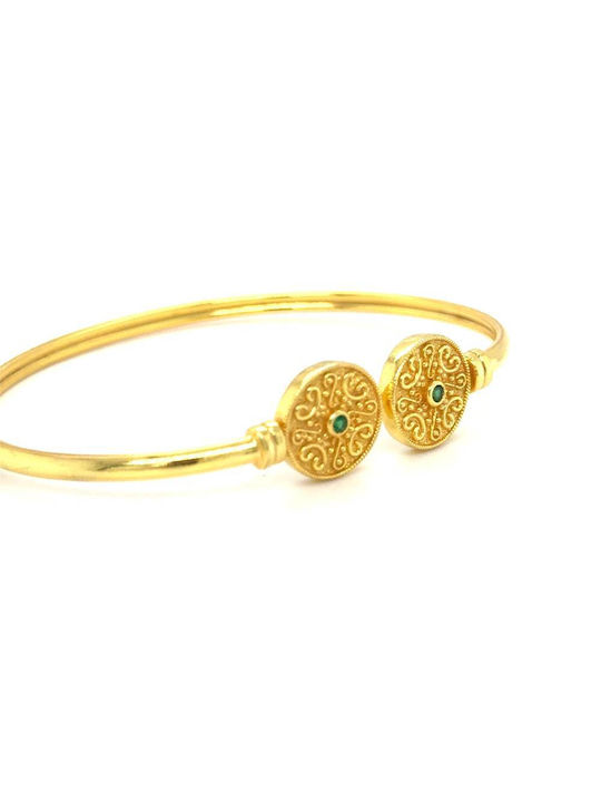 Drandakis Bracelet Handcuffs with design Byzantine made of Silver Gold Plated with Zircon