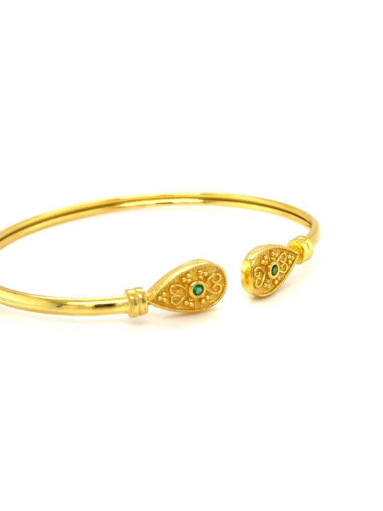 Drandakis Bracelet Handcuffs with design Byzantine made of Silver Gold Plated with Zircon