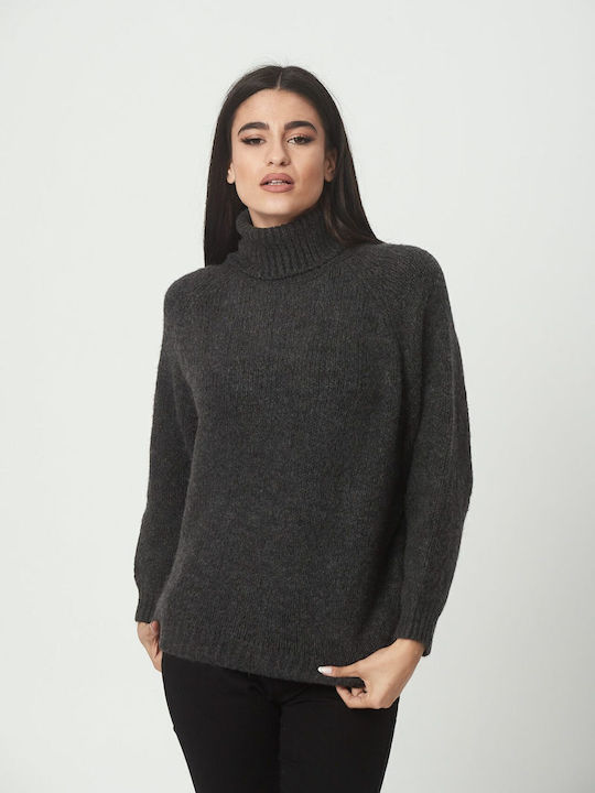 Women's Long Sleeve Sweater Woolen Turtleneck Gray