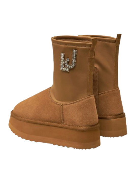 Jane 02 Suede Γυναικεία Μποτάκια Αστραγάλου με Γούνα Καφέ