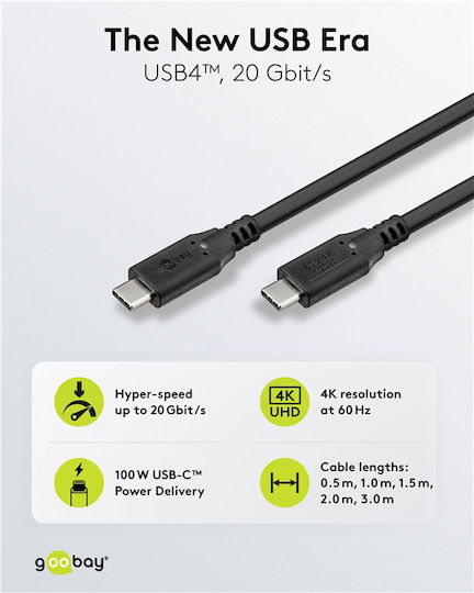 Goobay USB 4 Video Cable USB-C Male - USB-C 100W PD Black 2m 74197