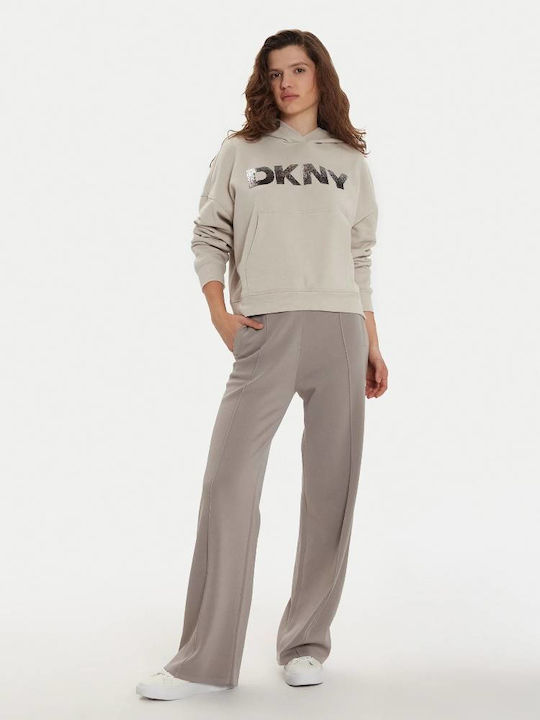 DKNY Logo Women's Hooded Sweatshirt Oatmeal