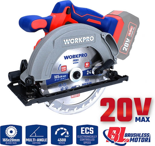 WorkPro Δισκοπρίονο Brushless 20V Solo με Ρύθμιση Ταχύτητας