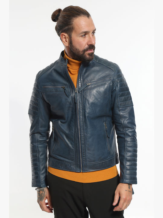 Geci barbati Piele Biker Albastru