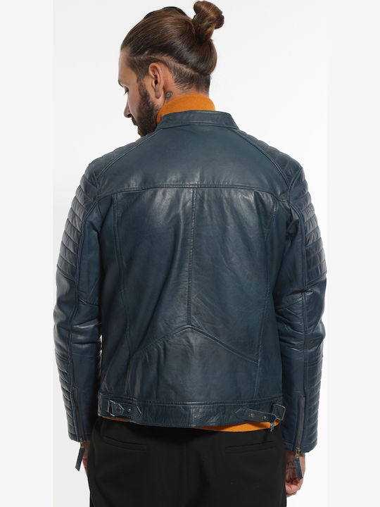 Geci barbati Piele Biker Albastru