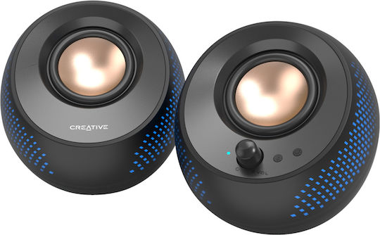 Creative Pebble X Компютърни тонколони 2.0 с RGB осветление и Bluetooth Мощност 30W в Черен цвят