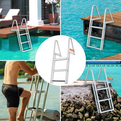 Vevor Σκάλα Πισίνας από Αλουμίνιο 61x45.5x122.5εκ. Ασημί