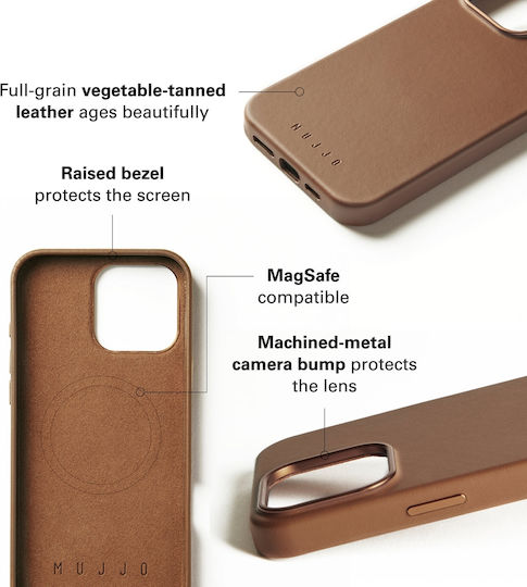 Mujjo Back Cover Δερμάτινο 1mm Καφέ (iPhone 16 Pro Max)