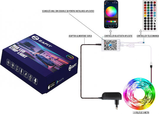 Zafit Inteligent Bandă LED RGB Lumină 5m Tip SMD5050 cu Telecomandă