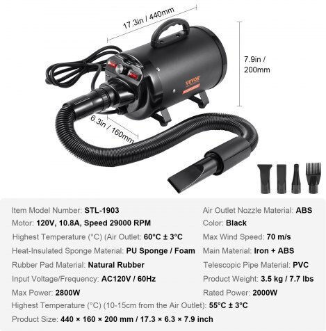 Vevor Dog Dryer 2000W With Adjustable Speed & Temperature