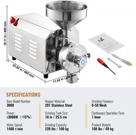 Vevor Πολυκοπτικό Μηχάνημα 1400rpm 605x290x460mm