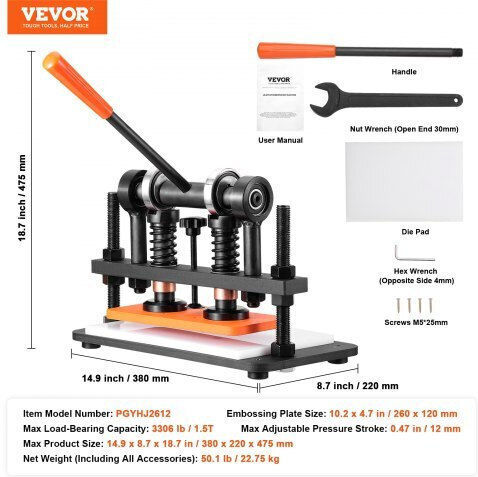 Vevor Leather Cutting Machine Manual Embossing Press Plate 10.2 X 4.7 In Sdslpgyhj26xwnzx0v0