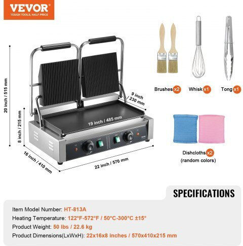 Vevor Commercial Double Sandwich Maker 3600W
