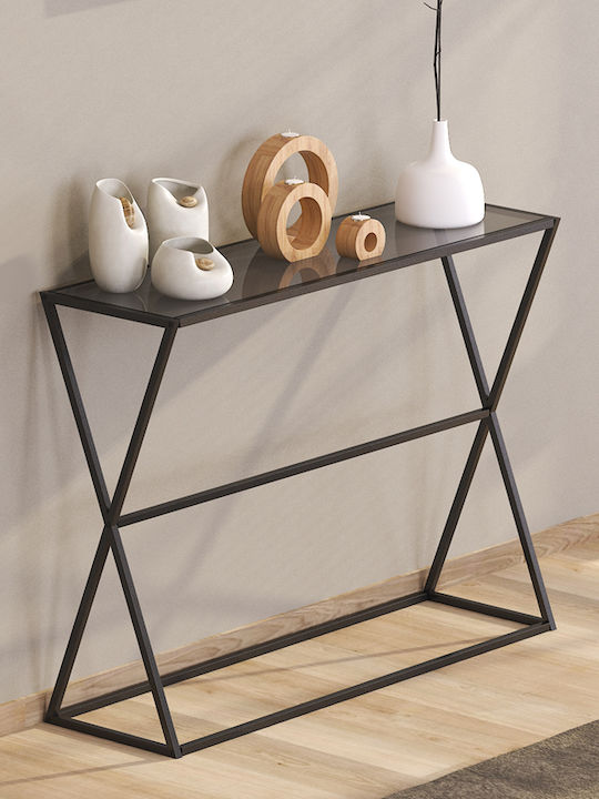 Loujie Console Table Metal with Glass Surface Μαύρο- Smoke L100xW30xH76cm