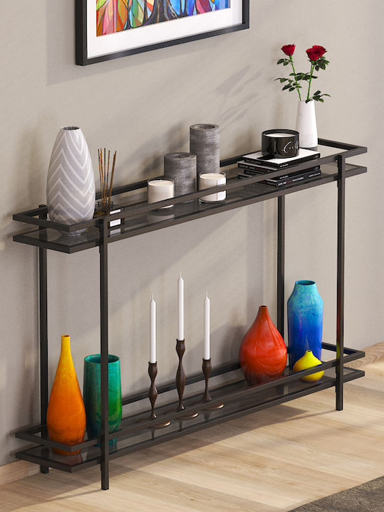 Matly Console Table Metal with Glass Surface Μαύρη Απόχρωση L120xW24xH74cm