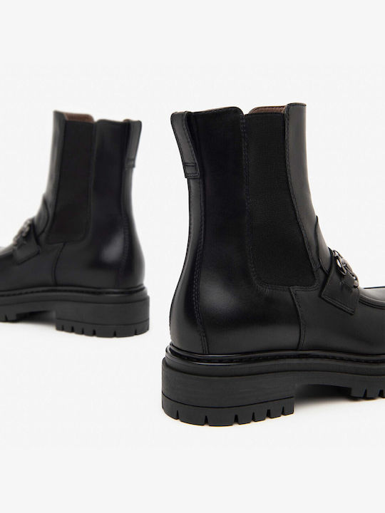 Leder Stiefeletten Damen Schwarz
