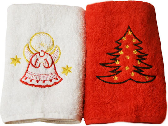 Decotelia Set of 2 Christmas Hand Towels White-Red 40×60
