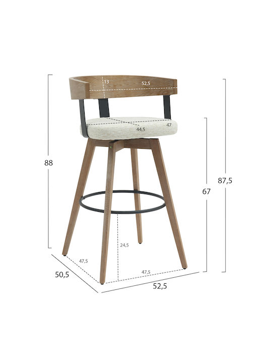 Stool Bar with Backrest Upholstered with Fabric Lani Ecru 2pcs