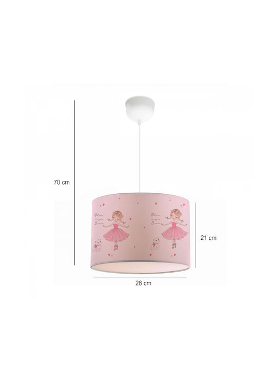GloboStar Kids Fabric Single Ceiling Light E27 Ballerina Pink 8W 28x70cm