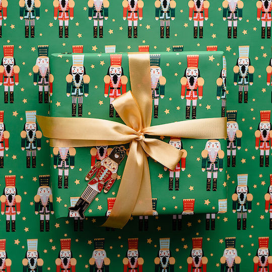PartyDeco Nutcracker Christmas Wrapping Paper for Gift Green 70cm.