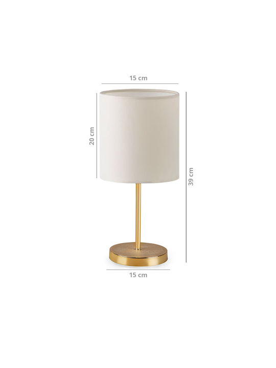 GloboStar Metal Table Lamp for Socket E27 with Beige Shade and Gold Base