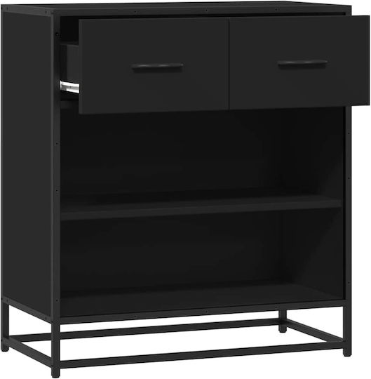 Sideboard made of Wood & Metal with Drawers Black Velvet-Black Metal 68x35x76cm