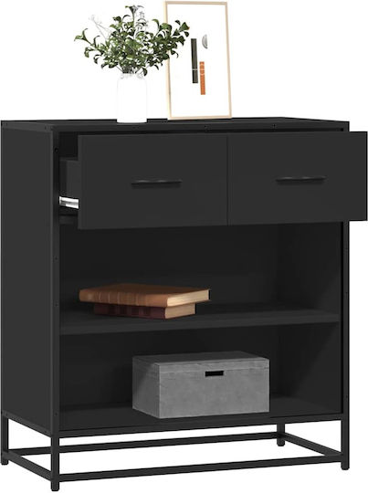 Sideboard made of Wood & Metal with Drawers Black Velvet-Black Metal 68x35x76cm