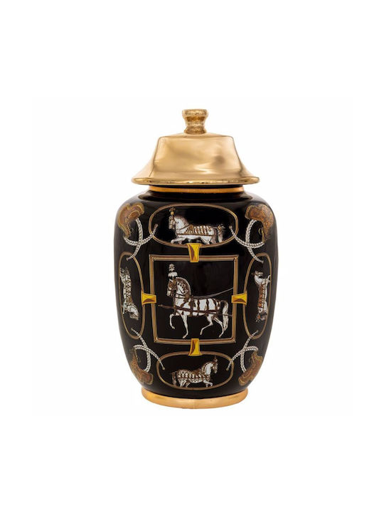 Decorative Vase with Lid Ceramic Black-Gold Φ18x32cm Iliadis 88135 Material Ceramic Black Iliadis Il_88135