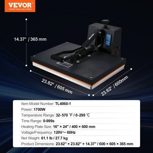 Vevor 16 X 24 Heat Transfer Machine DIY T-shirt Gdsyd1624110ve26iv2