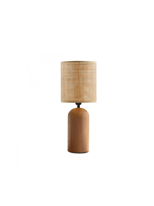 GloboStar Wood Table Lamp for Socket E27 with Beige Shade and Brown Base