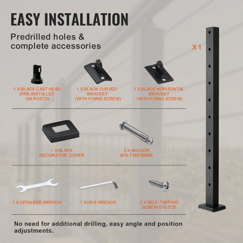 Vevor Railing Post 36x1x2in 30° Black 1pc 1jzlgzhs91424hs5gv0