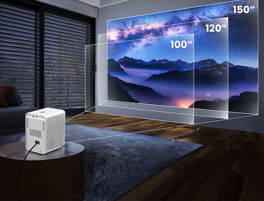 Powertech PT-1306 Projektor LCD Full HD LED-Lampe mit Wi-Fi und Eingebauten Lautsprechern Weiß