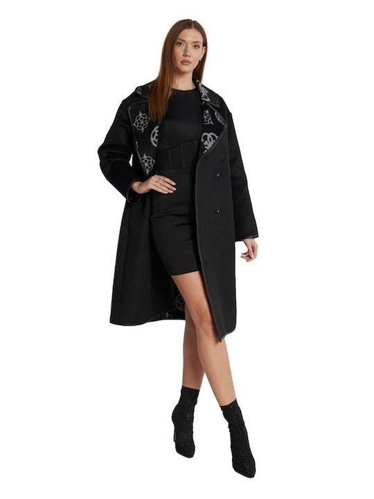 Guess Women's Wool Long Coat with Belt black