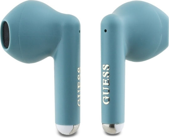 Guess Printed Classic Logo Earbud Bluetooth Handsfree Ακουστικά με Θήκη Φόρτισης Τιρκουάζ