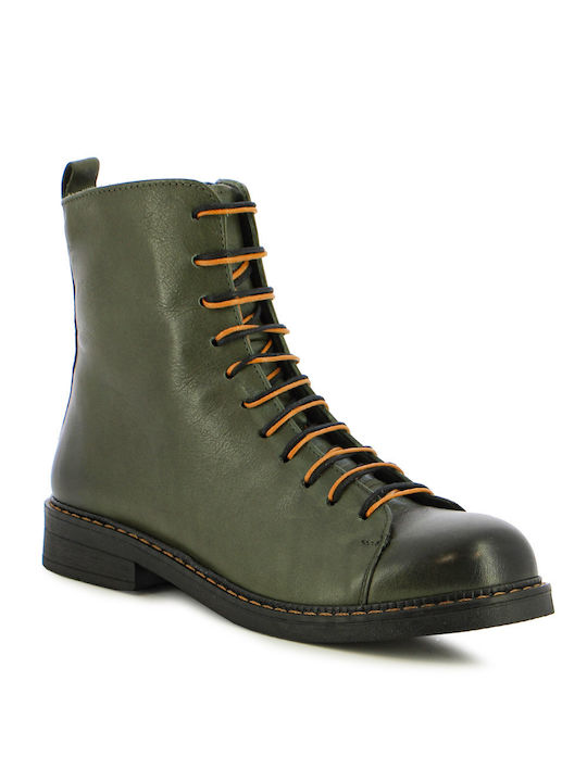 Leather Women's Ankle Boots Green