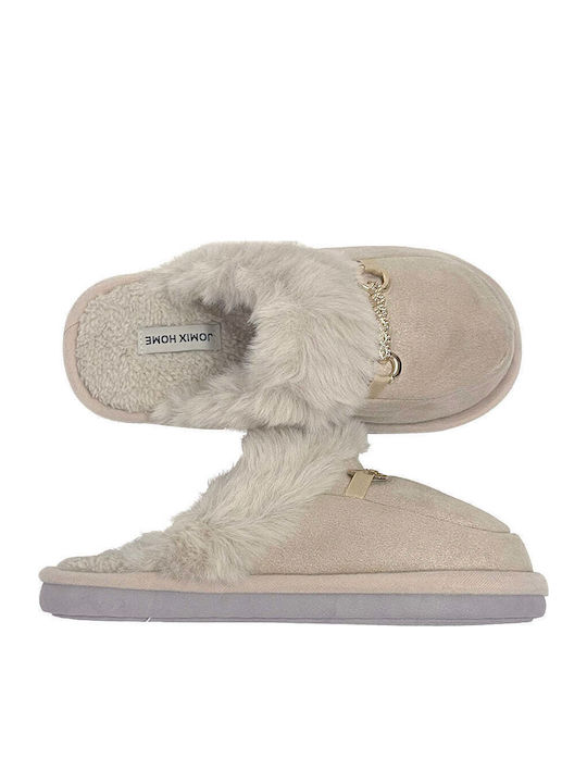 Winter Damen Hausschuhe mit Fell Beige