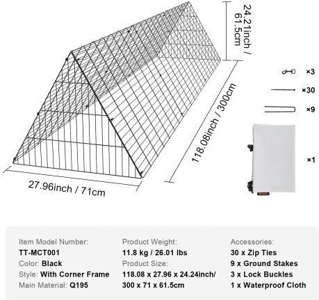 Vevor Metallic Poultry Coop L3 x W0.71 x H0.61m