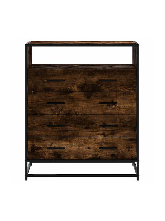 Wooden & Metallic Chest of Drawers Smoked Oak 70x41x70cm