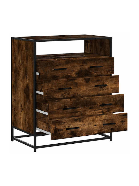Wooden & Metallic Chest of Drawers Smoked Oak 70x41x70cm