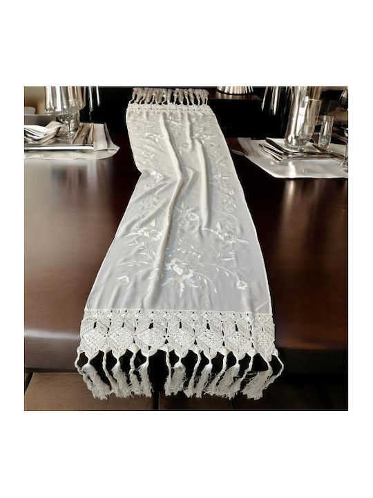 Linea Home Runner Din Mătase cu Broderie Jasmine Ecru 50x150cm