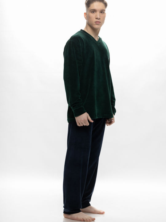 Galaxy Men's Winter Velvet Pajamas Set Green