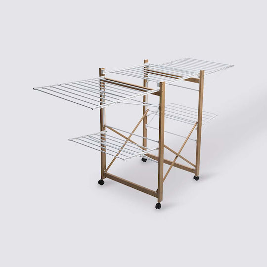 5Five Folding Floor Wooden Clothes Drying Rack with Wheels with Hanging Length 27m