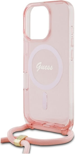 Guess Crossbody Cord Script Magsafe Umschlag Rückseite Kunststoff mit Band Rosa (iPhone 17 Pro / iPhone 16 Pro)