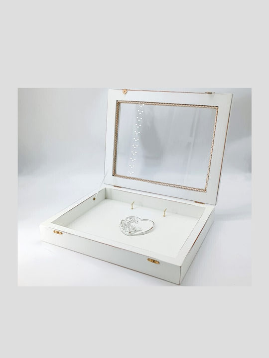 Wooden Wedding Crown Case White Carved Heart 33x26.5x6cm 239-550-02 Korres Craft