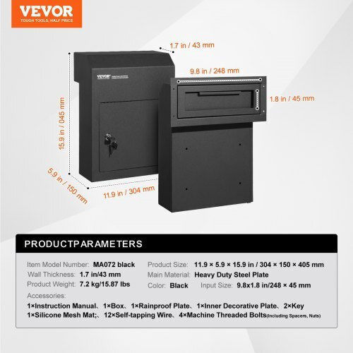 Vevor Κουτί Ρίψης Κλειδιών 12x6x16" Κλειδαριά Μαύρο Cqxbx12616inyug59v0