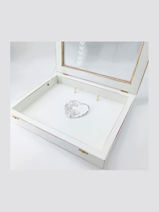 Wooden Wedding Crown Case White Carved Heart 33x26.5x6cm 239-550-02 Korres Craft